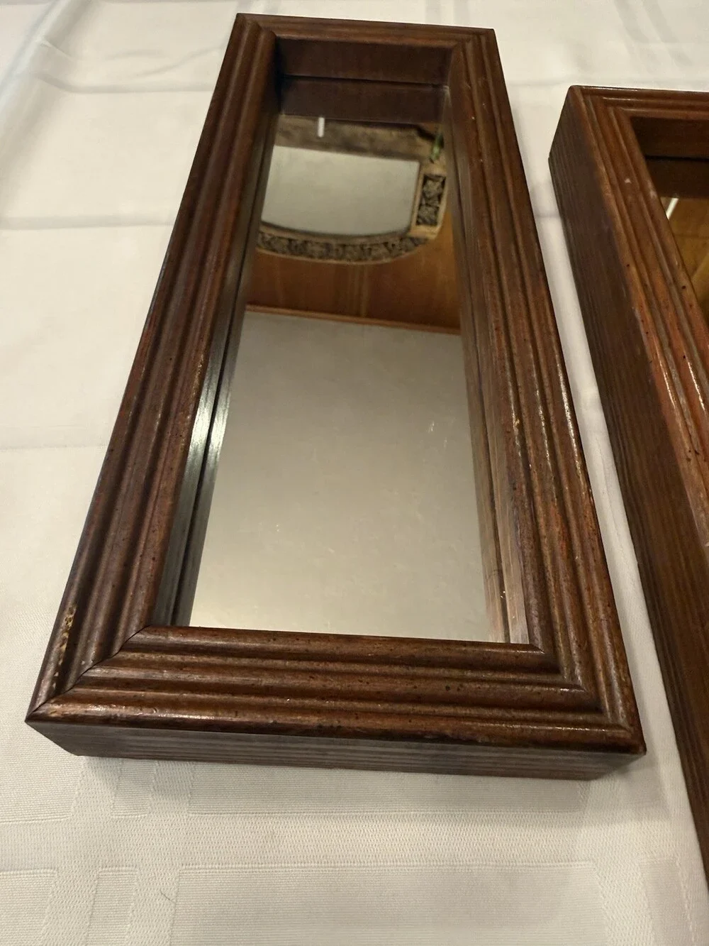Vintage MCM Solid Wood Gallery Wall Mirrors Triple Set Tiered Molding 13x5x1 3/4